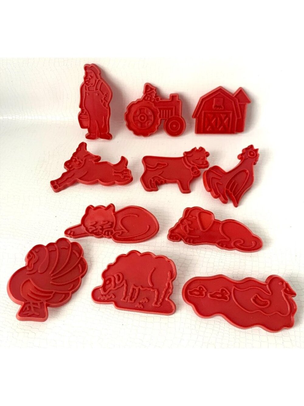 1979 Chilton Old MacDonald's Farm Cookie Cutters Set Of 11 Red Plastic McDonalds
